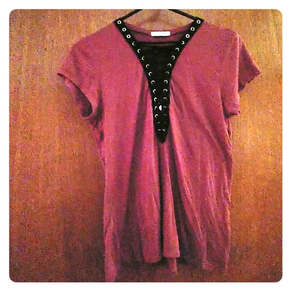 Pink and black lace up shirt